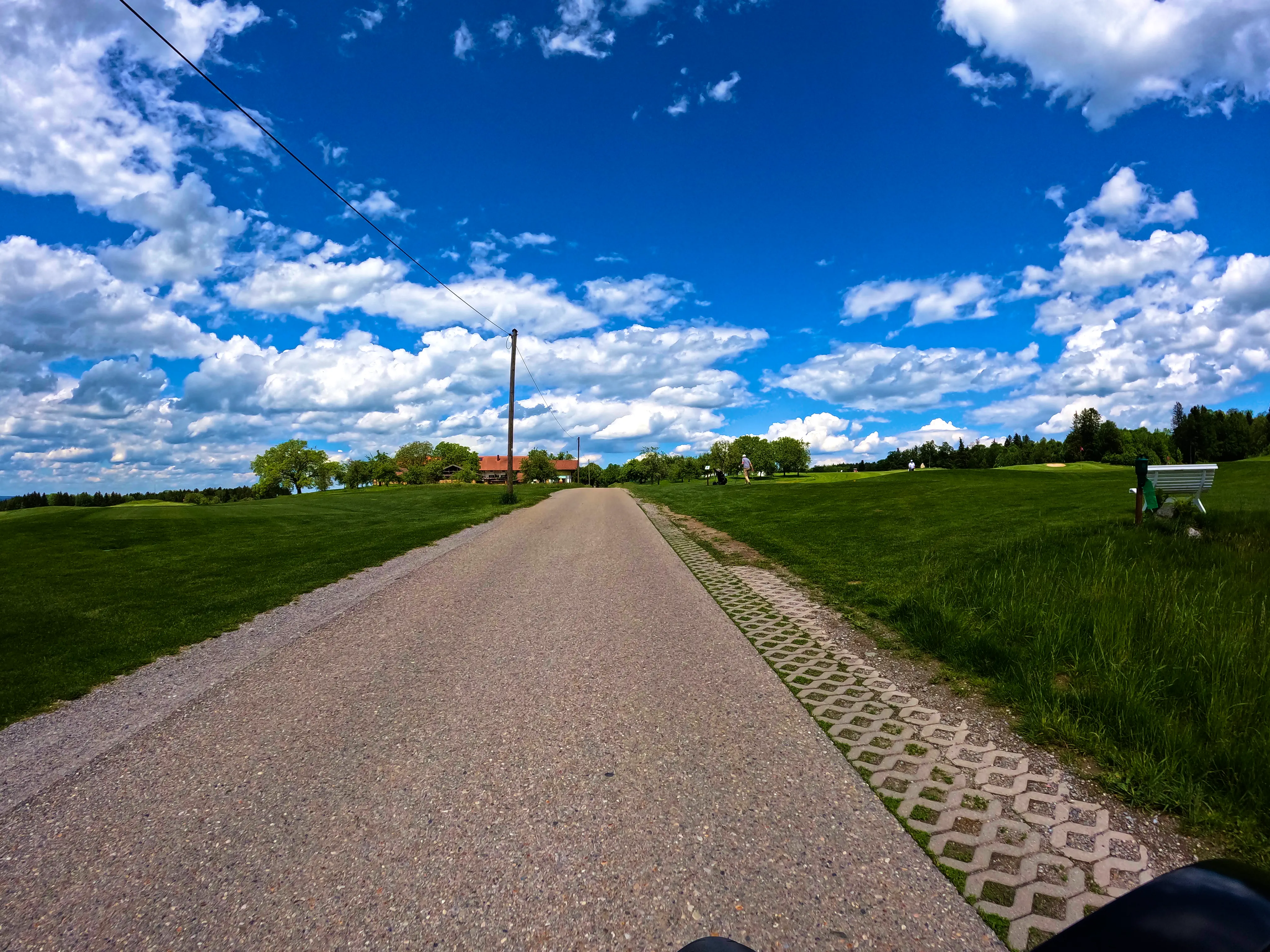 Schmale Straße durch einen Golfplatz